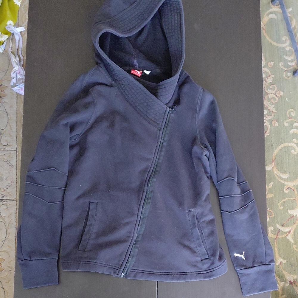 Vintage 00s Puma Womens XL Asymmetrical Zip Black Hoodie